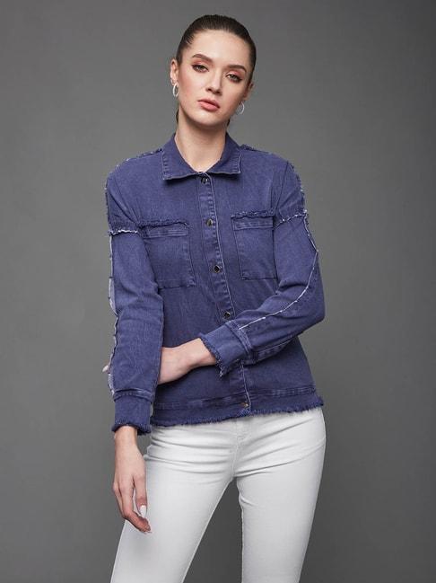 miss chase blue cotton relaxed fit jacket