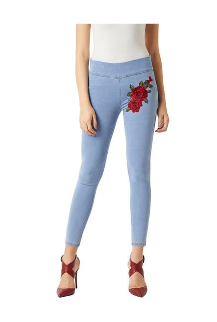 miss chase blue embroidered jeggings