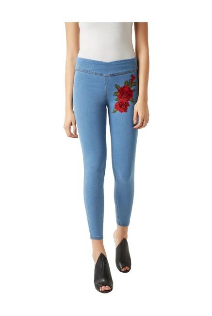 miss chase blue embroidered jeggings