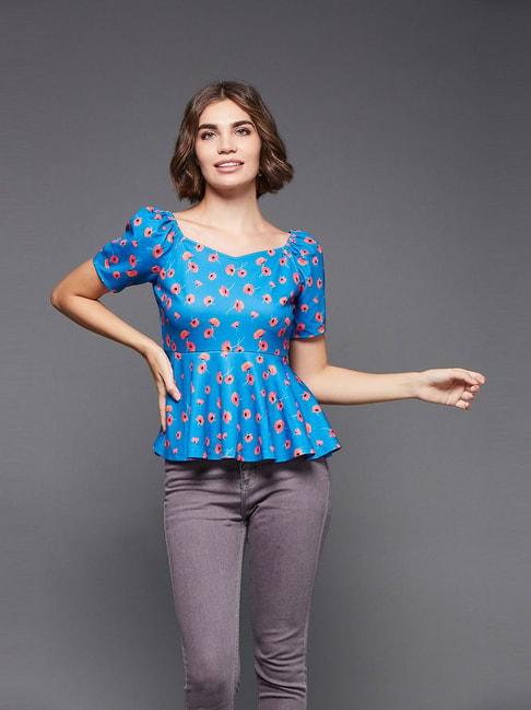 miss chase blue floral print peplum top