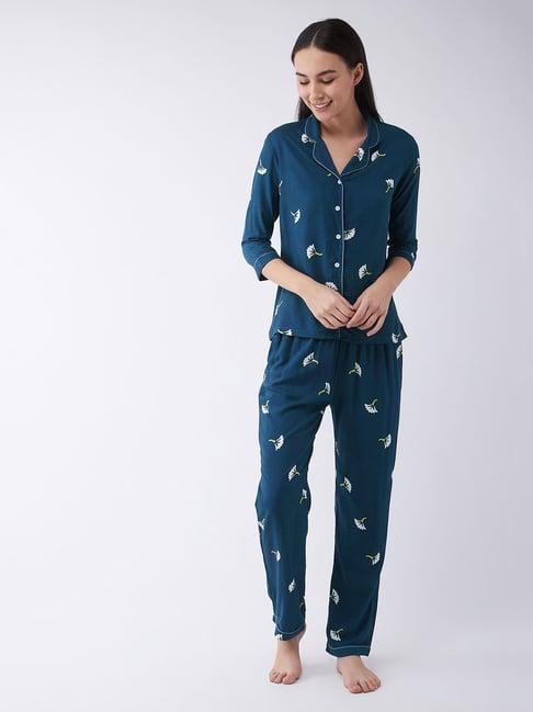 miss chase blue floral print shirt with pyjamas