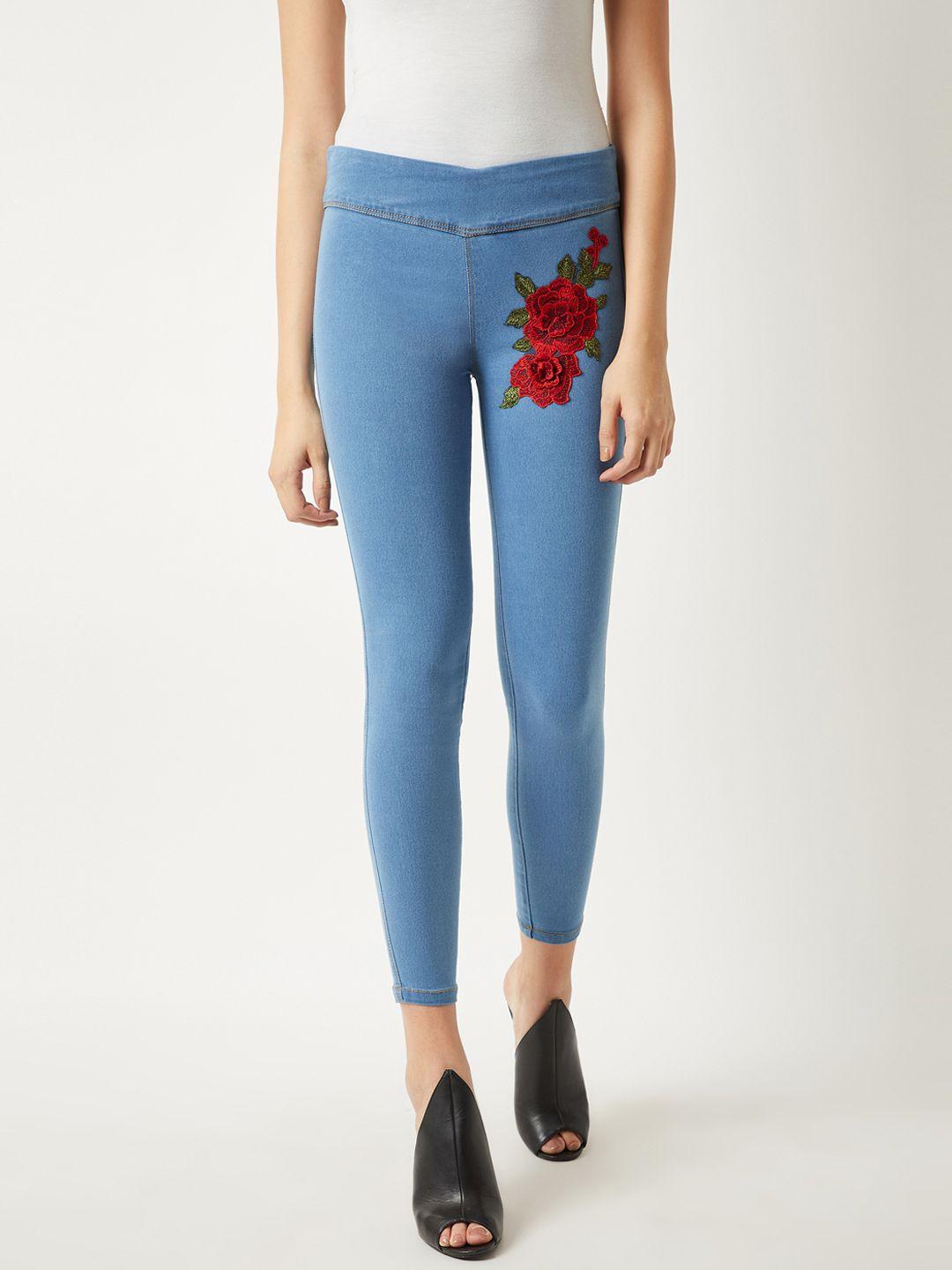 miss chase blue skinny fit embroidered jeggings