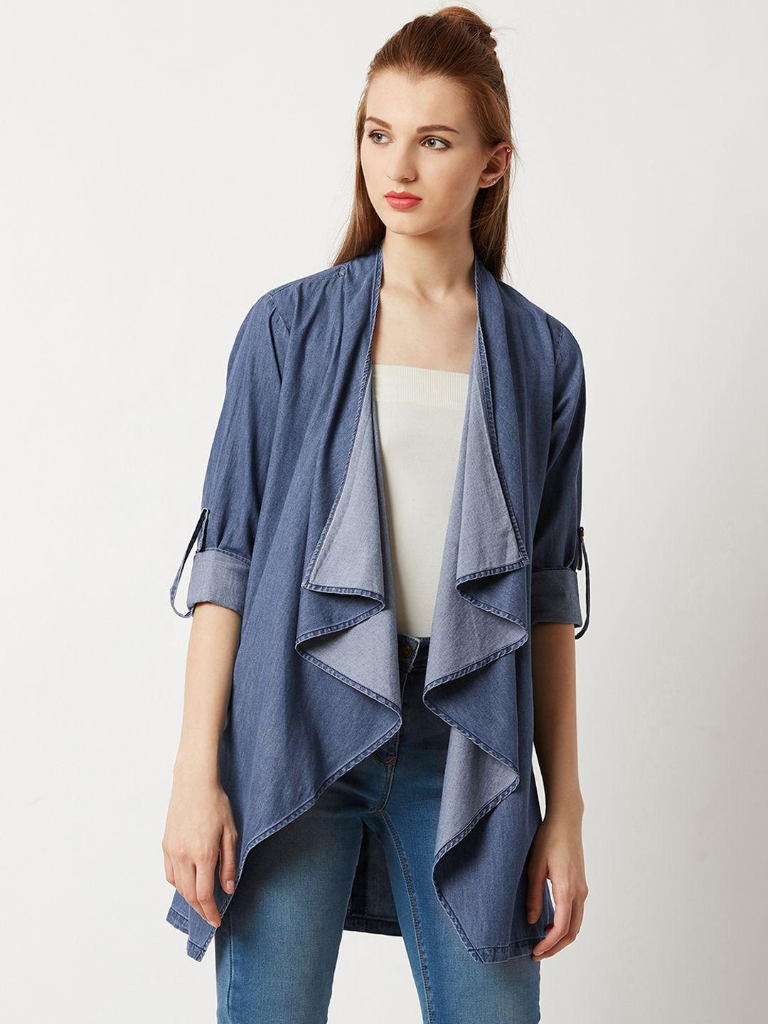 miss chase blue solid open front shrug