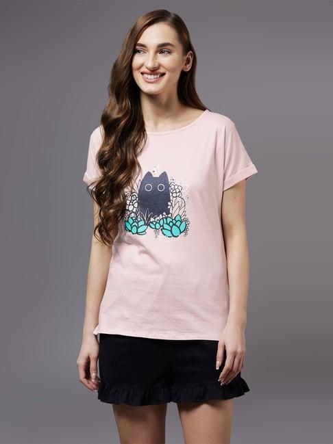 miss chase blush pink cotton printed t-shirt