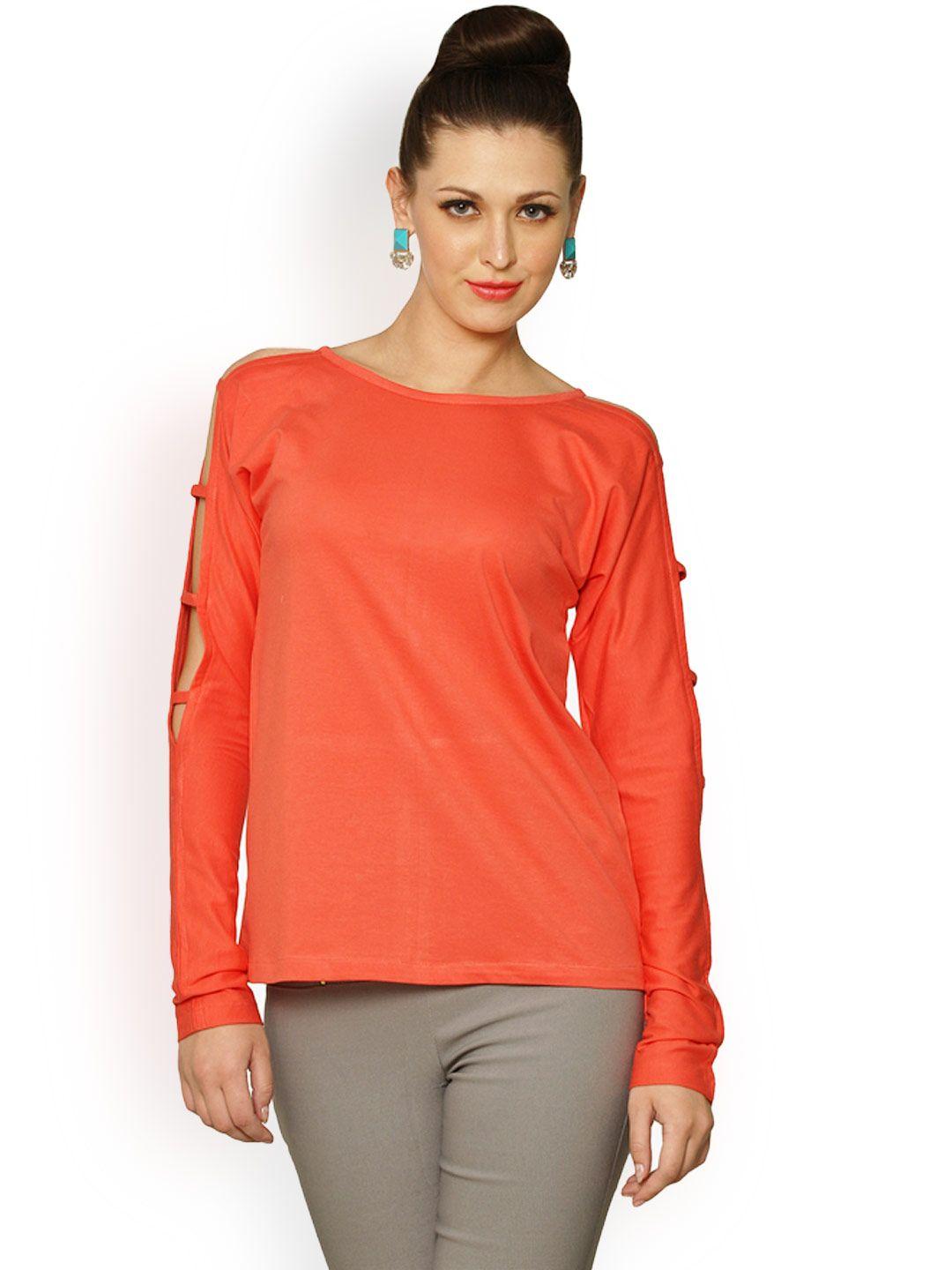 miss chase coral orange pure cotton top