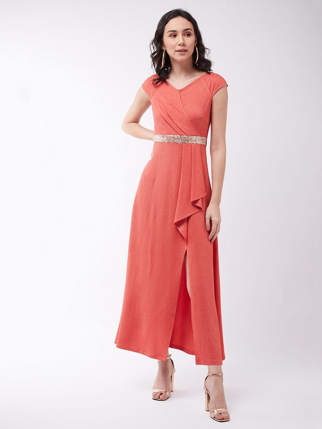 miss chase coral orange sequined maxi dress