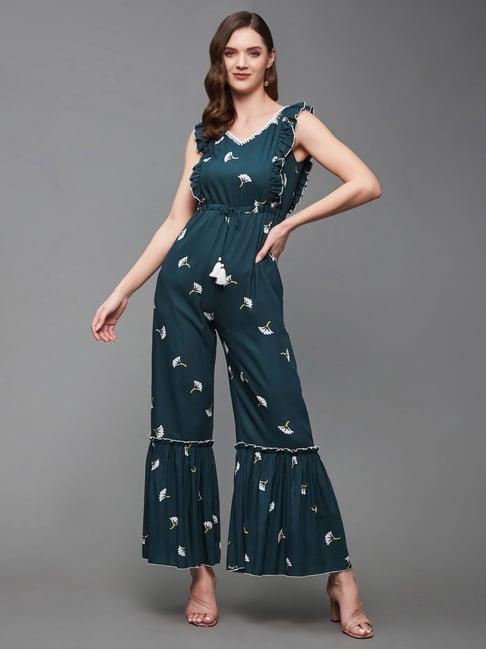 miss chase green printed jumpsuit