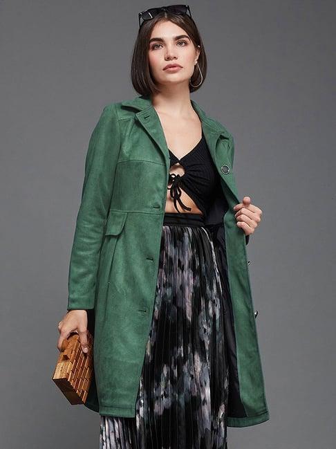 miss chase green relaxed fit longline knee-long coat