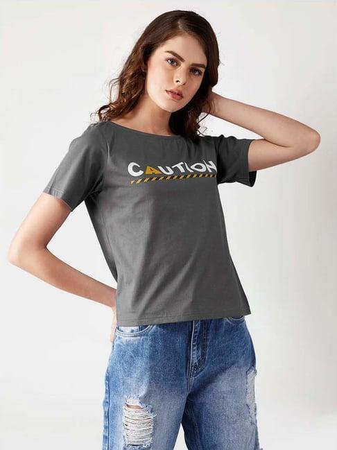miss chase grey cotton printed t-shirt