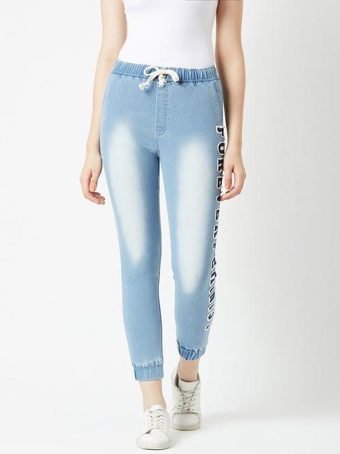 miss chase light blue printed joggers