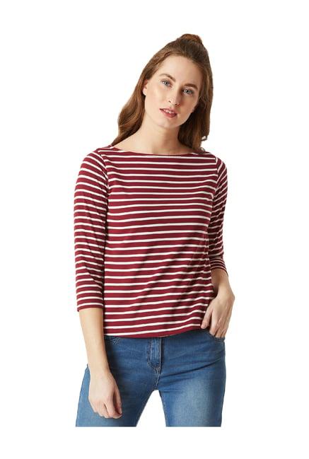 miss chase maroon & white striped top