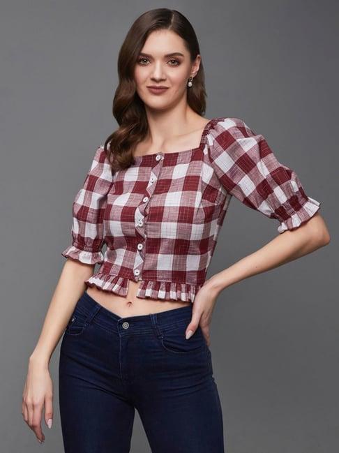 miss chase maroon chequered top