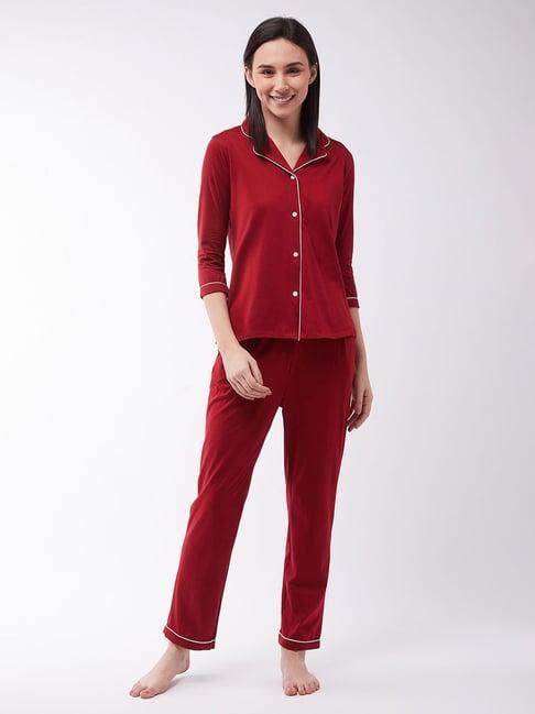 miss chase maroon cotton shirt with pyjamas