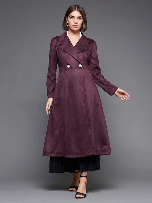 miss chase maroon relaxed fit double breasted longline coat