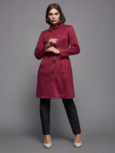miss chase maroon relaxed fit knee-long coat