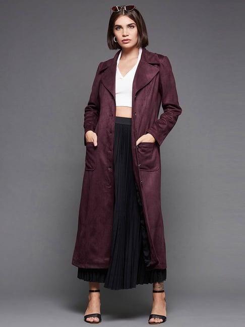 miss chase maroon relaxed fit longline coat