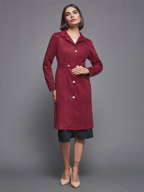 miss chase maroon relaxed fit patched pocket button down longline coat