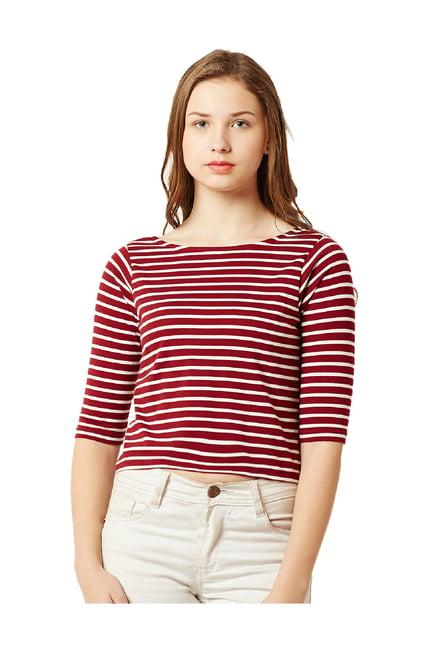 miss chase maroon striped crop top