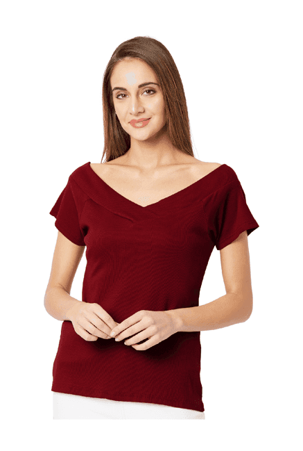 miss chase maroon v neck top
