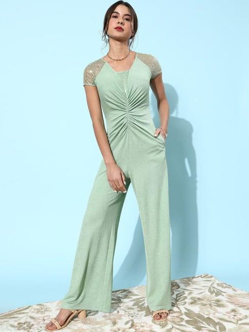 miss chase mint green embellished jumpsuit