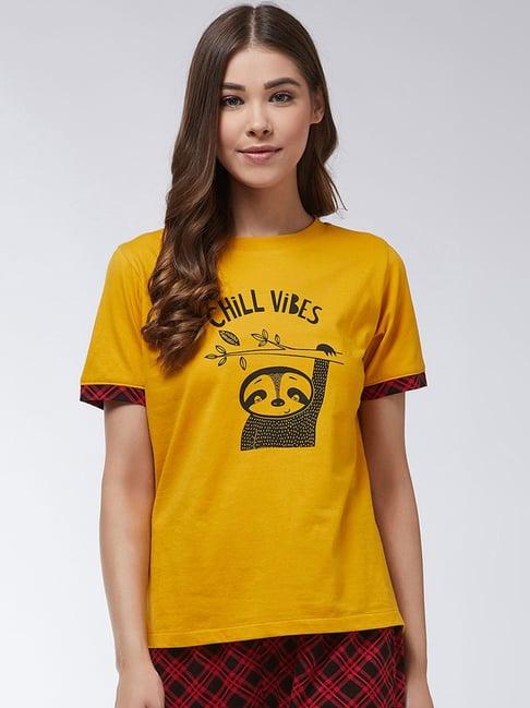miss chase mustard cotton printed t-shirt