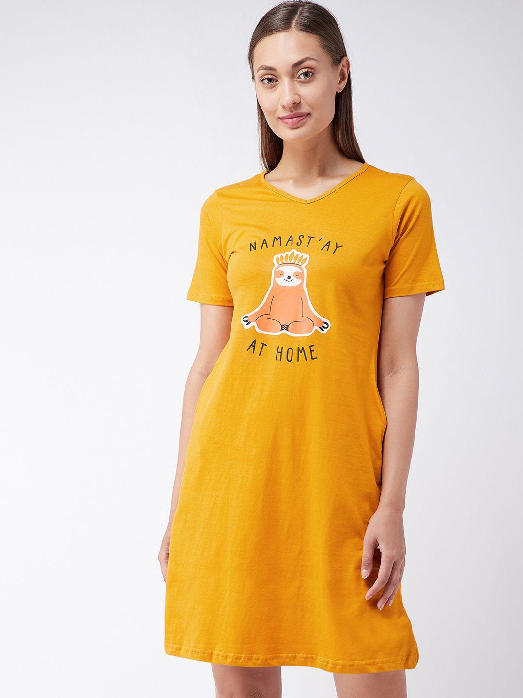 miss chase mustard yellow graphic printed pure cotton t-shirt nightdress