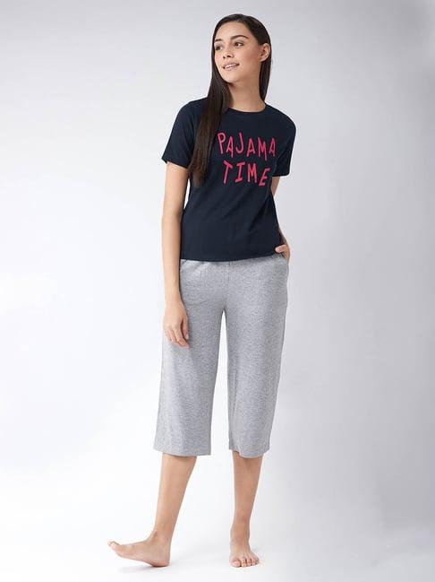 miss chase navy & grey graphic print top with capris