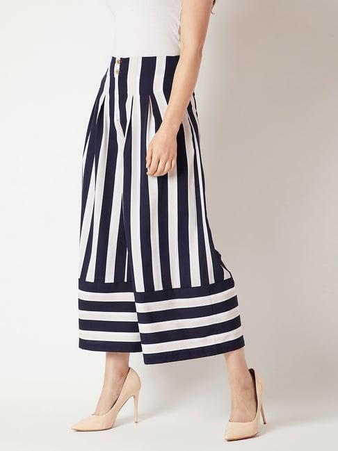 miss chase navy & white striped relaxed fit high rise regular length culottes