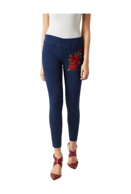 miss chase navy embroidered jeggings