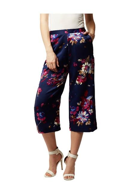 miss chase navy floral print relaxed fit culottes