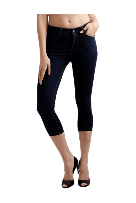 miss chase navy skinny fit high rise capris