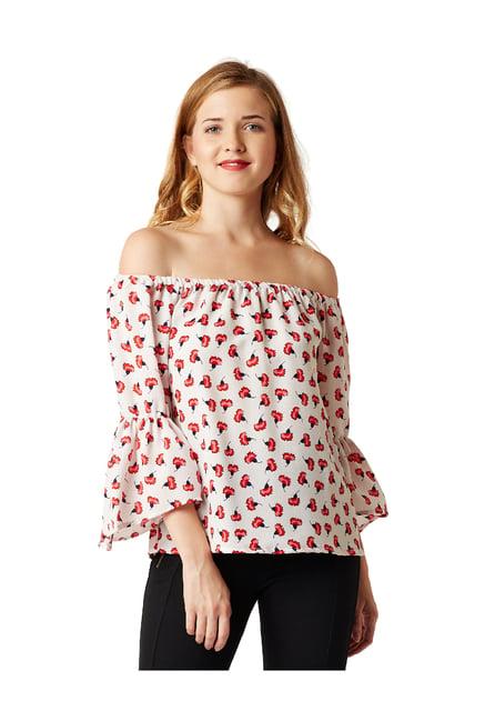 miss chase off white floral print crepe top