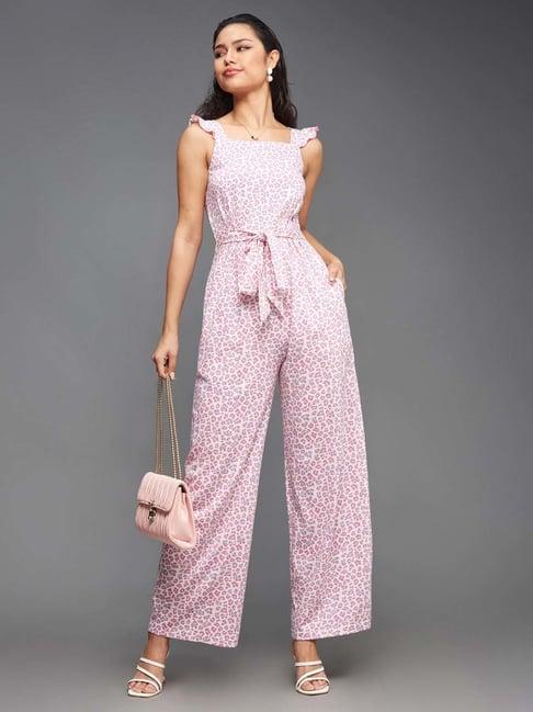 miss chase pink cotton printed jumpsuit