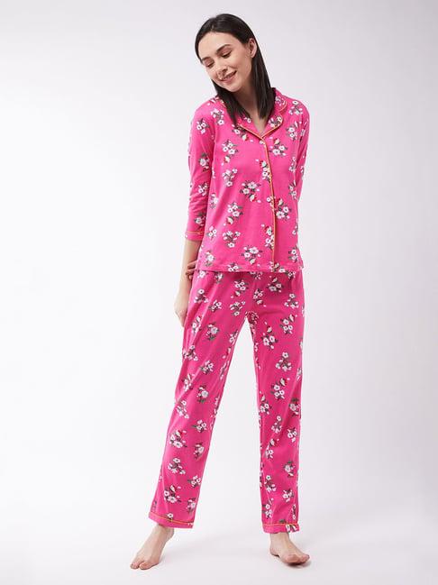 miss chase pink floral print shirt with pyjamas