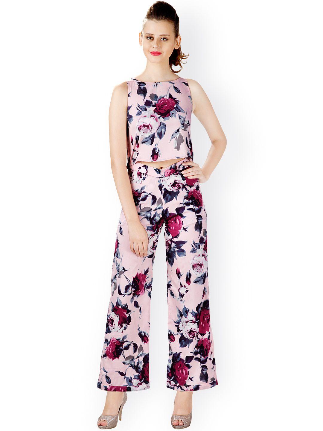 miss chase pink printed jumpsuit