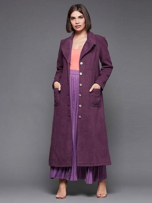 miss chase purple relaxed fit patched pocket button down longline coat