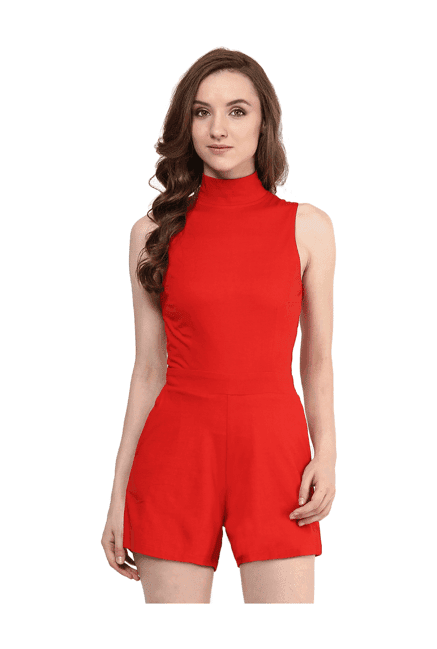 miss chase red cotton playsuit