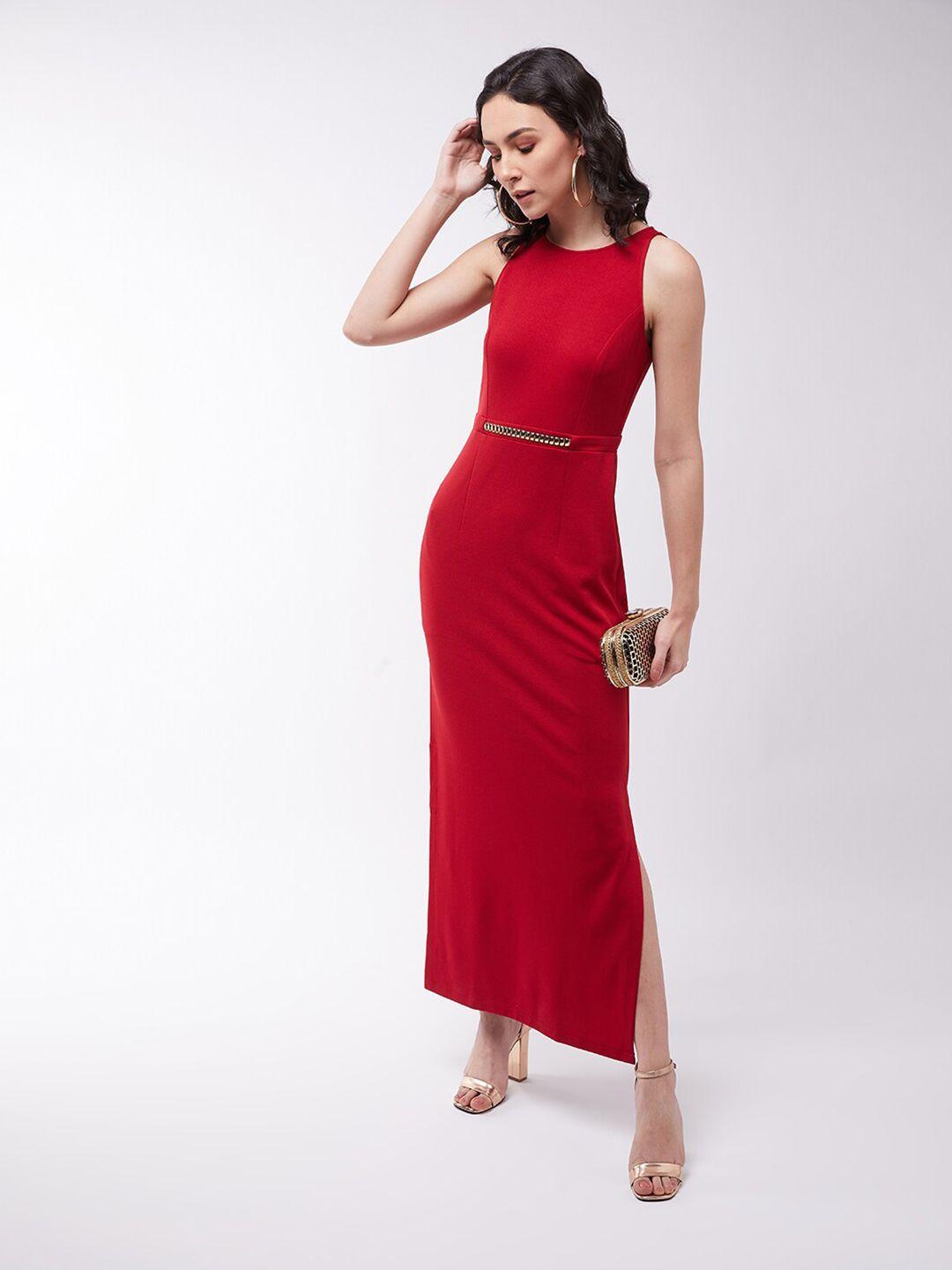 miss chase red georgette maxi dress