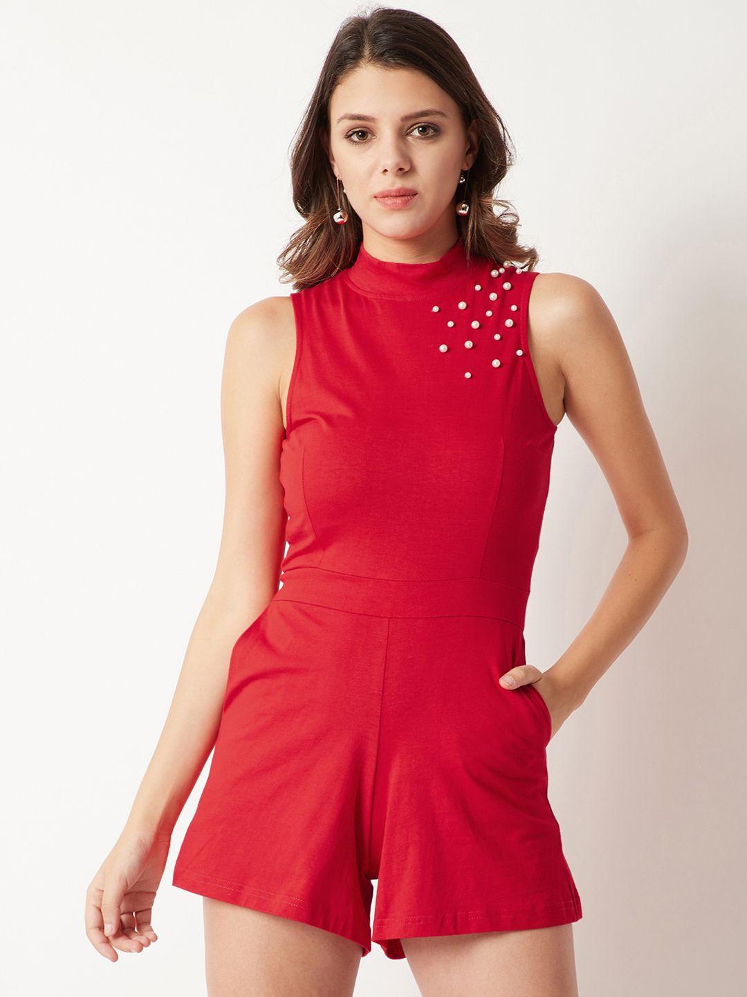 miss chase red solid playsuit