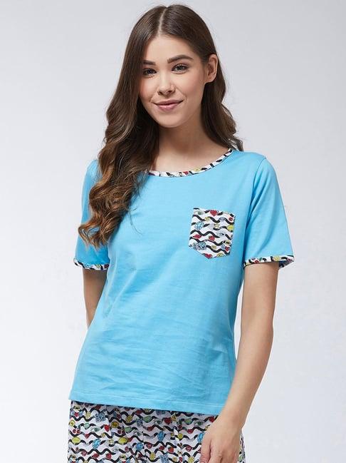 miss chase sky blue cotton printed t-shirt