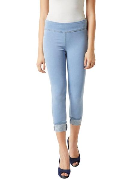 miss chase sky blue cotton super skinny fit jeggings