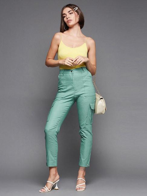 miss chase turquoise relaxed fit regular length trousers