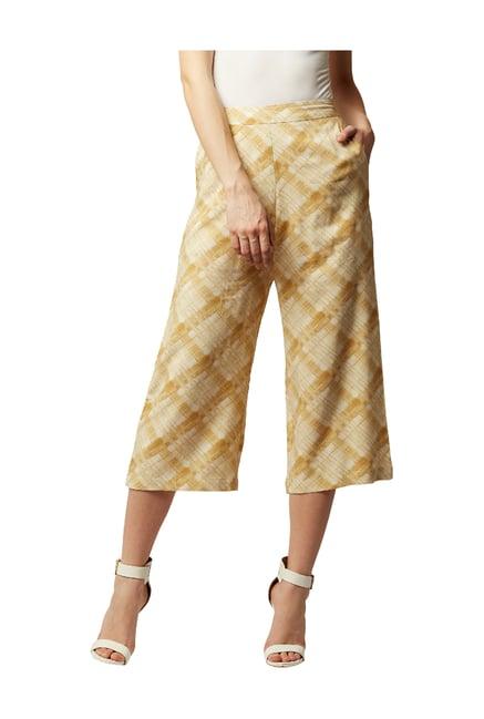 miss chase white & yellow relaxed fit culottes