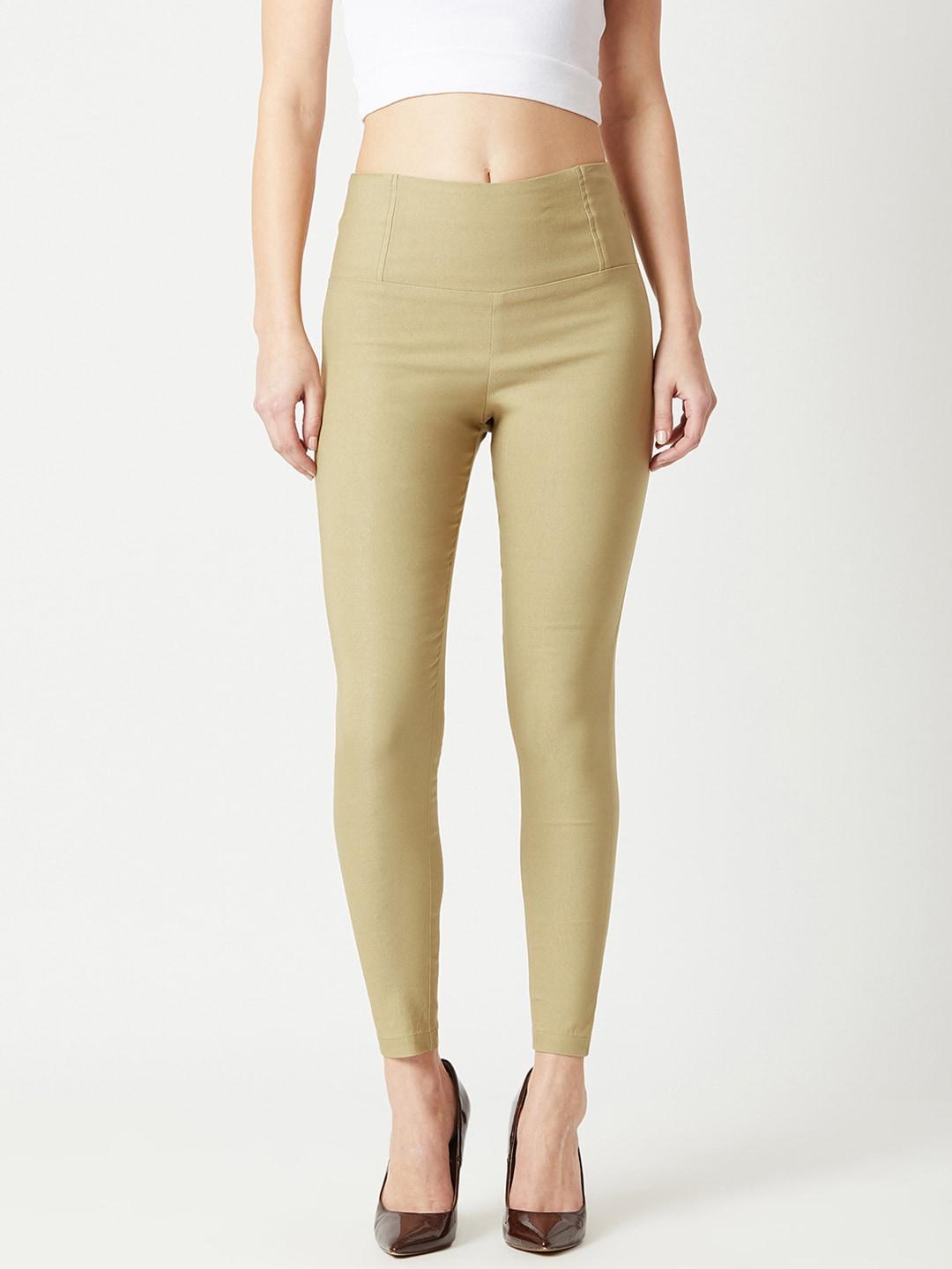miss chase women beige solid jeggings
