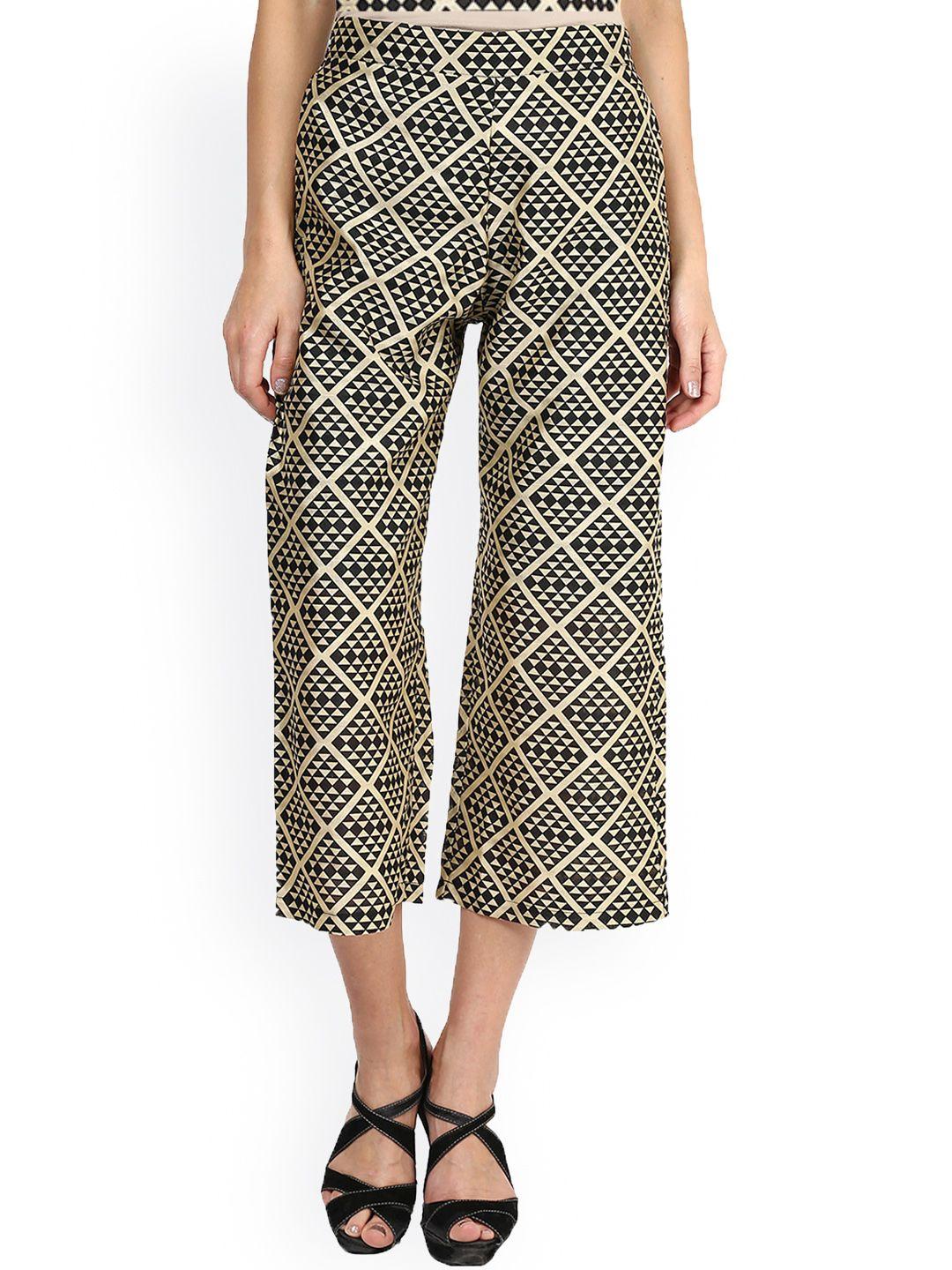 miss chase women black & beige printed culottes