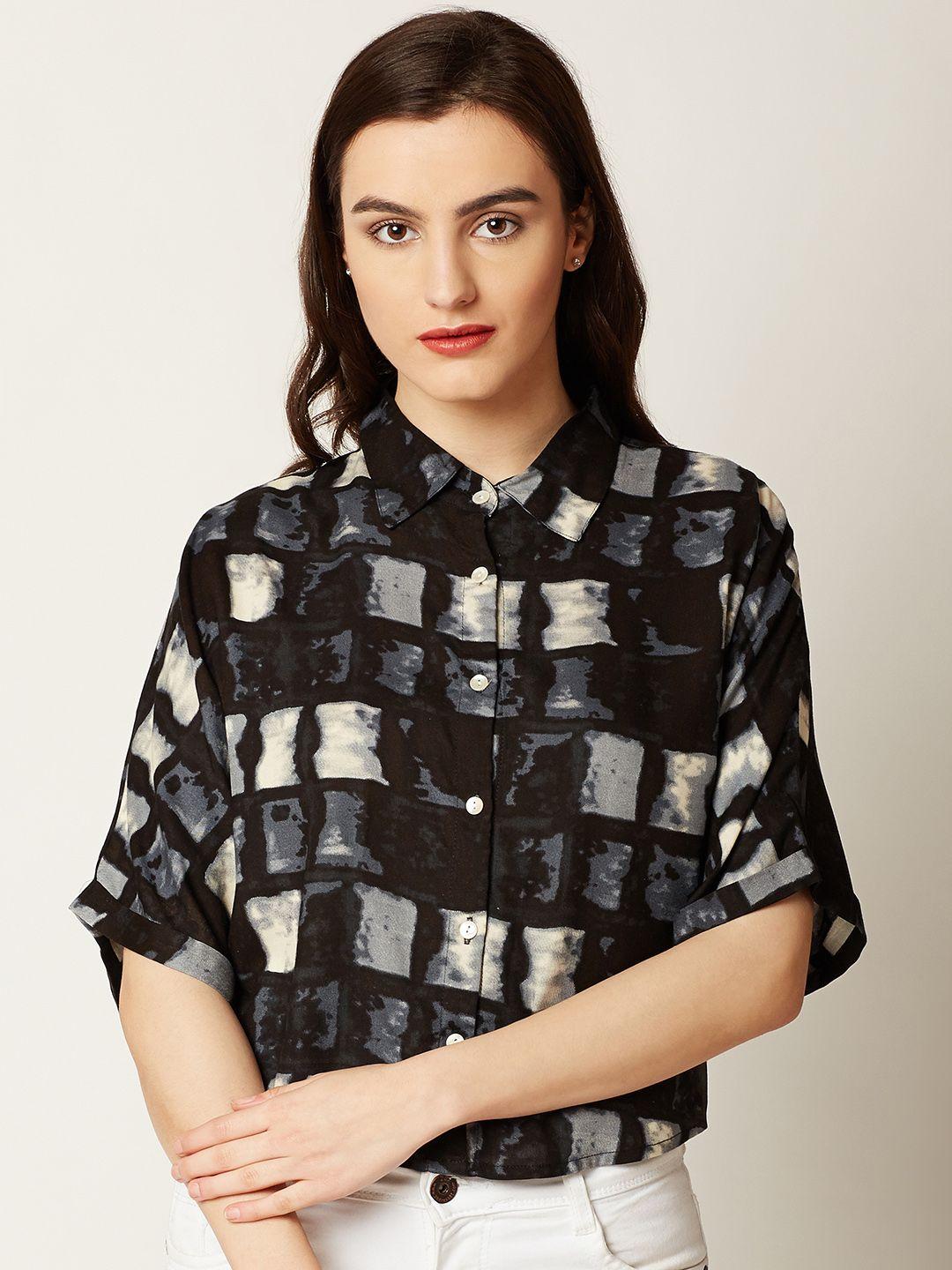miss chase women black & multicoloured boxy printed casual shirt