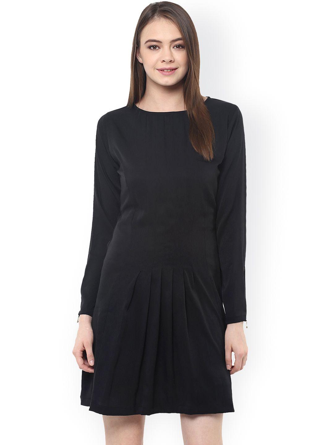 miss chase women black crepe solid a-line dress