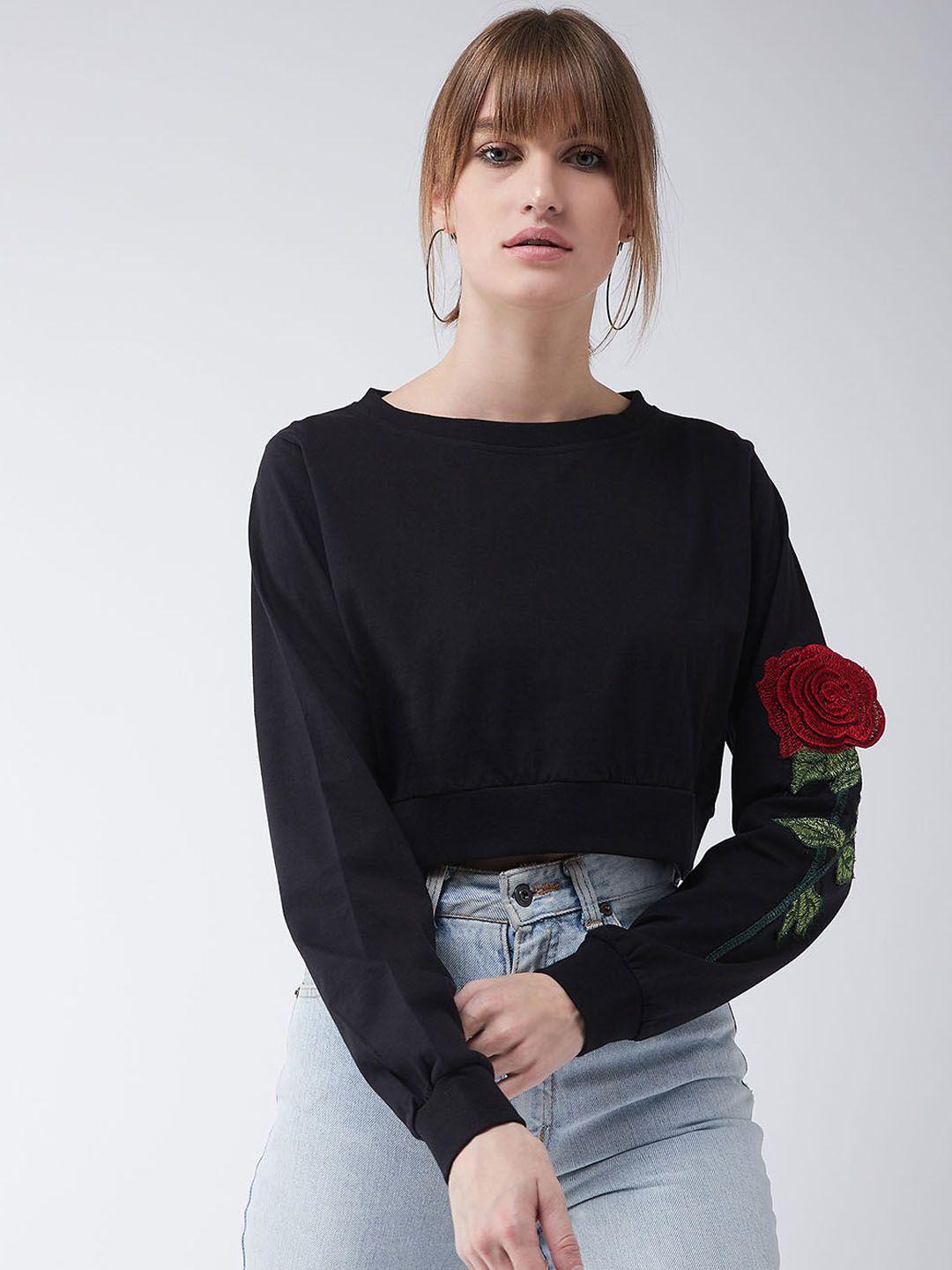 miss chase women black embroidered top