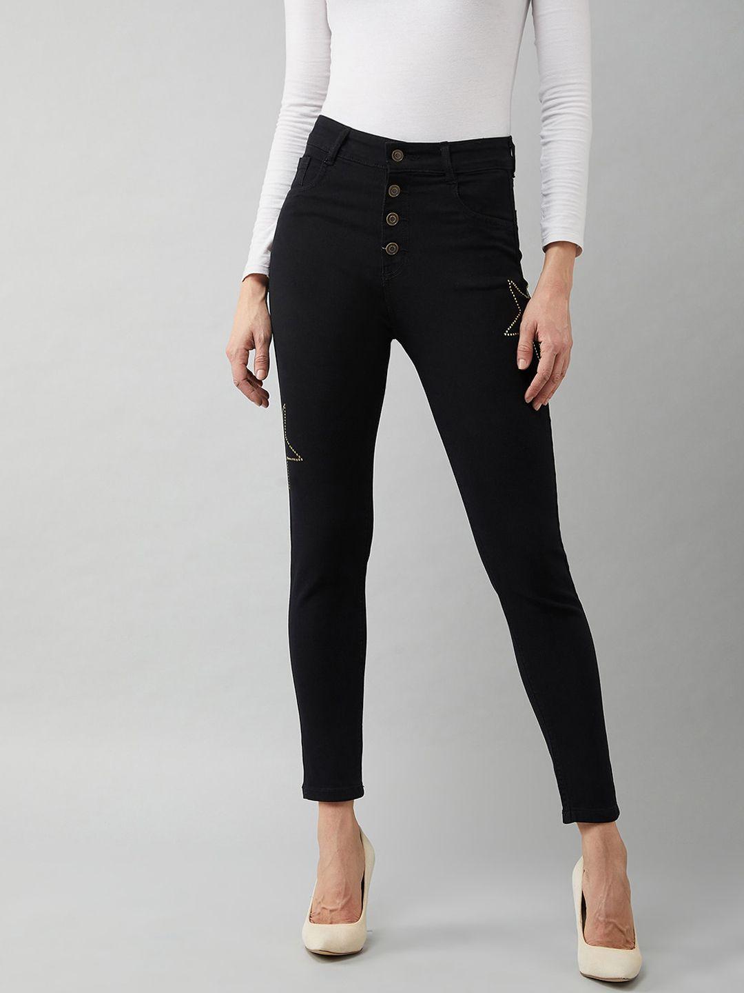 miss chase women black high-rise clean look skinny fit stretchable cropped jeans