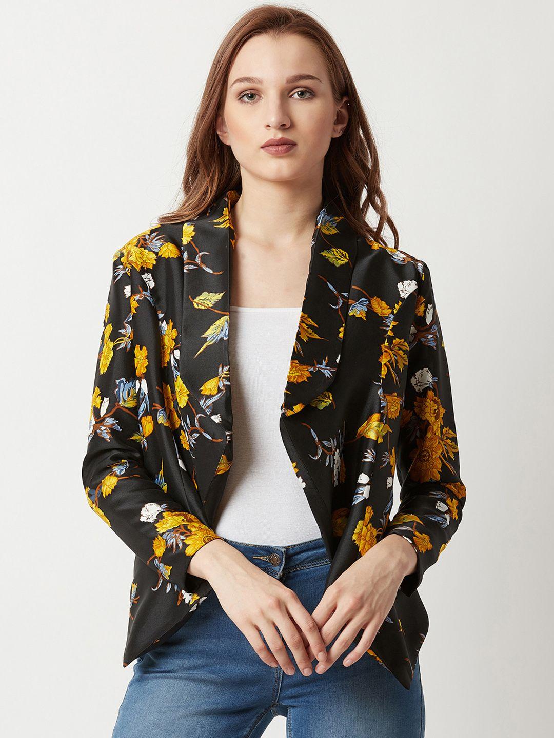 miss chase women black printed lightweight tailored jacket